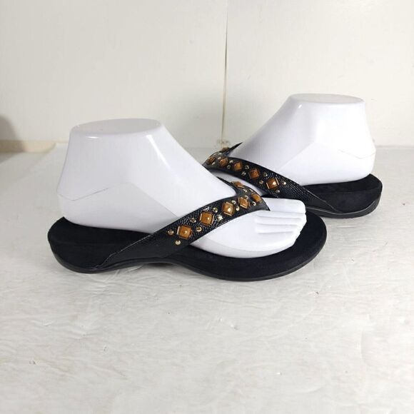 Vionic Women's Floriana US 6 Black Embellished Orthaheel Thong Sandals - Picture 8 of 13